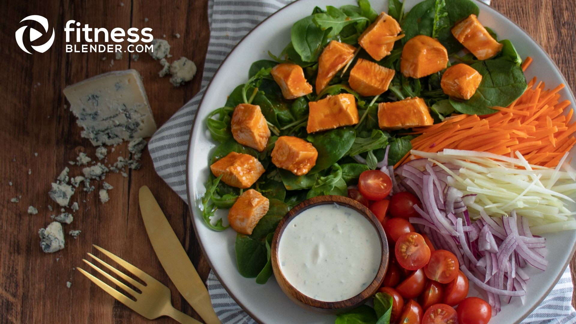 Buffalo Chicken Salad with Yogurt Blue Cheese Dressing Fitness Blender