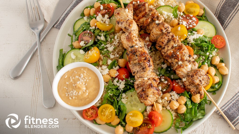 Za’atar Chicken Skewers with Chickpea-Quinoa Salad