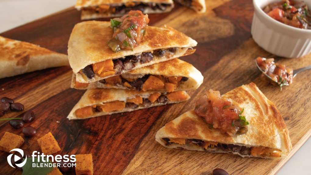 Black Bean and Sweet Potato Quesadillas with Chunky Roasted Tomato Salsa 