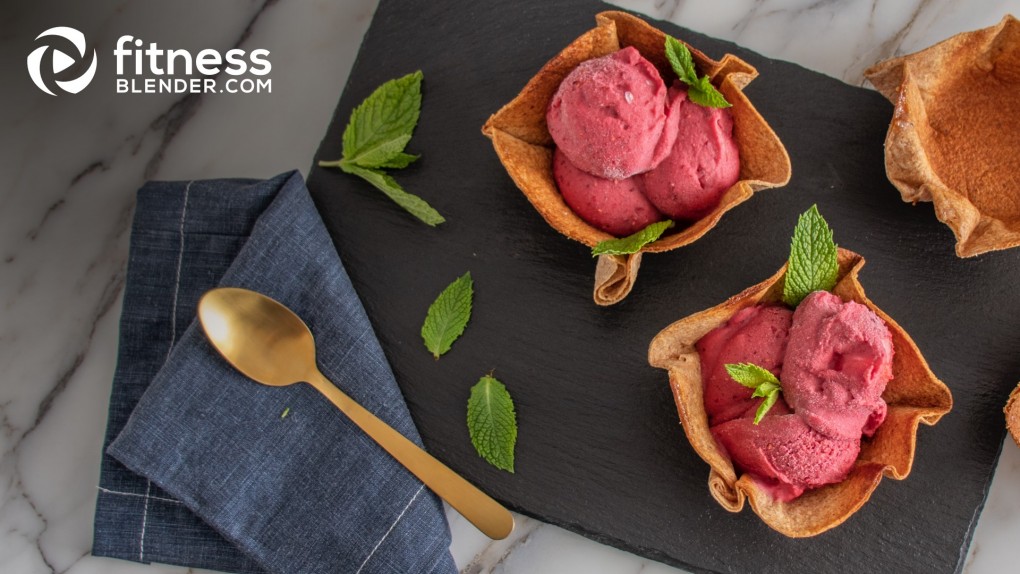 Mixed Berry Frozen Yogurt with Crispy Cinnamon Cups