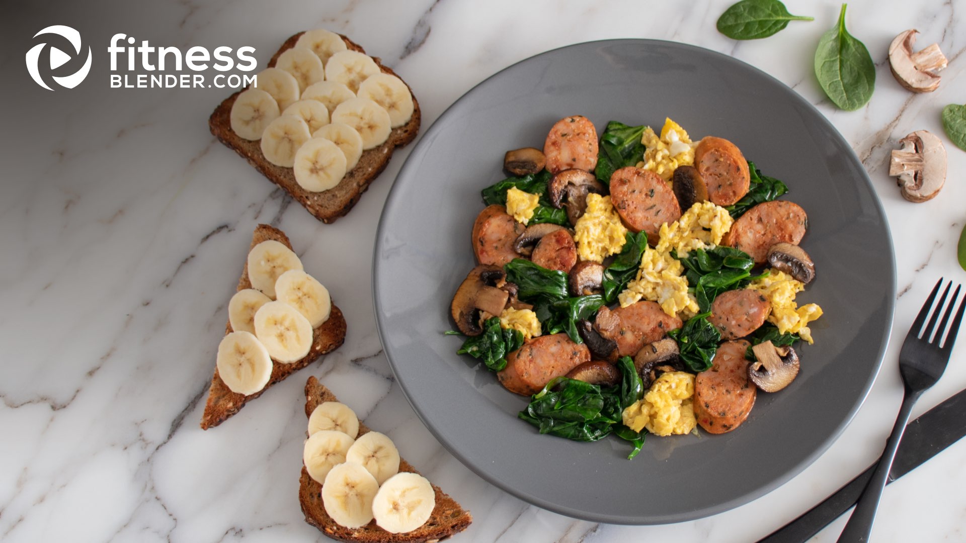 Scrambled Eggs with Sausage, Mushroom & Spinach with Whole Wheat Banana