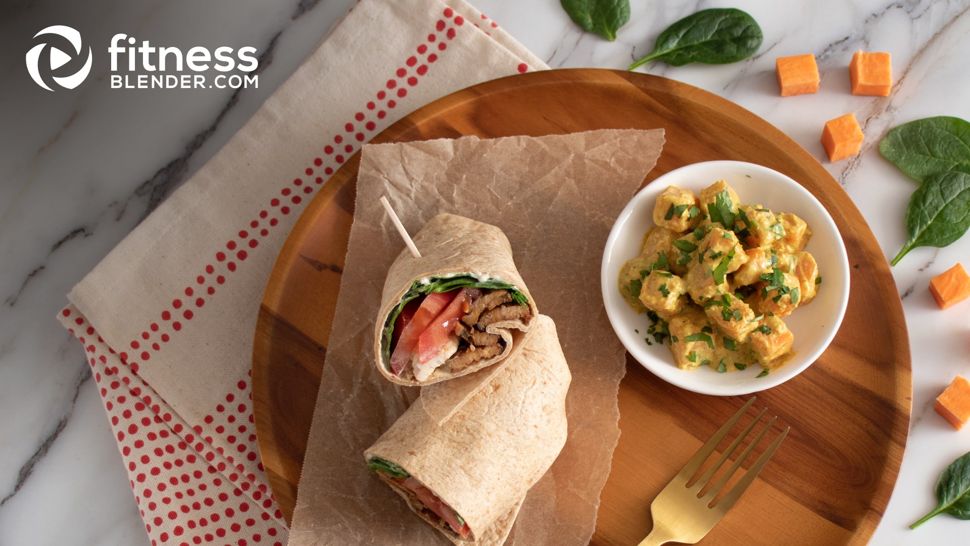 Chicken and Tempeh Club Wraps with Curried Sweet Potato Salad Fitness