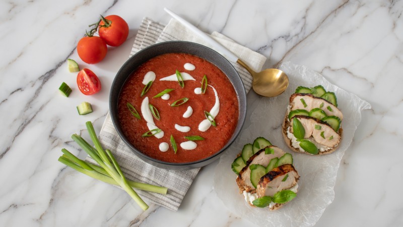 Gazpacho with Cucumber, Cottage Cheese, and Chicken Toasts | Fitness ...