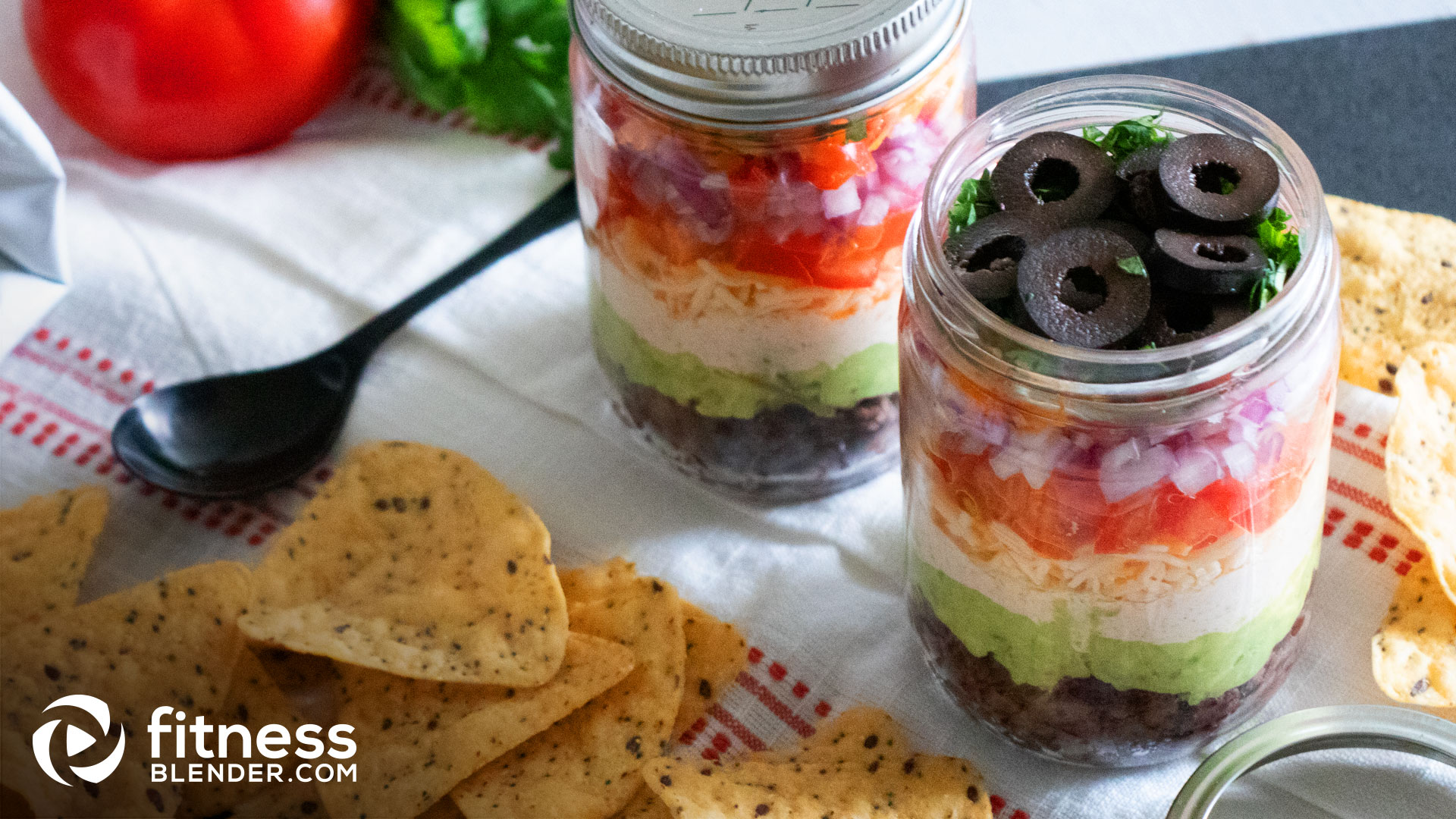 Mexi Mason Jar Dip with Whole Grain Tortilla Chips Fitness Blender
